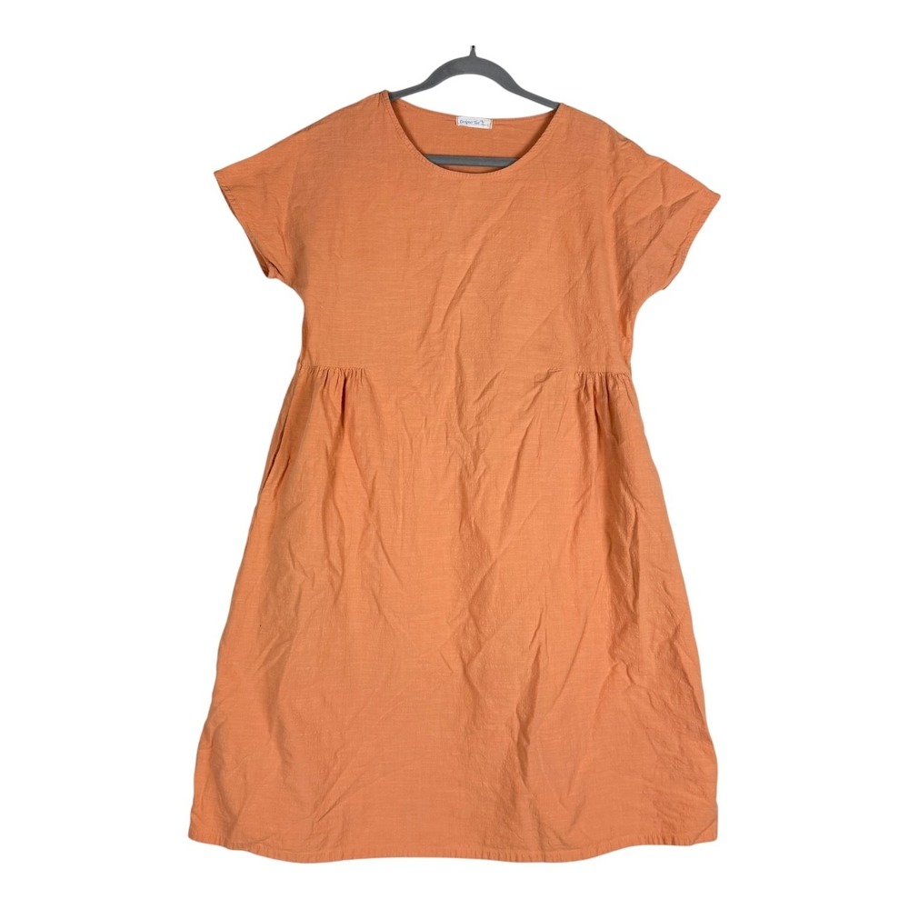 Designer Yao Dress Womens Large Orange Linen Blend Short Sleeve Pockets Boho